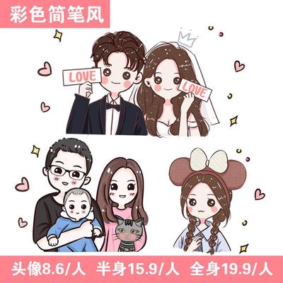 Q版手绘头像设计全家福定制卡通漫画一家三口真人照片约稿画微信
