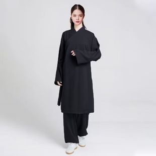 热销夏季新款太极服男女中长款白色领太极拳练功服亚麻三宝武术服