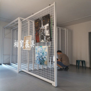 挂画抽拉展示双面展示架艺术家画作展示柜创作工作室油画展架