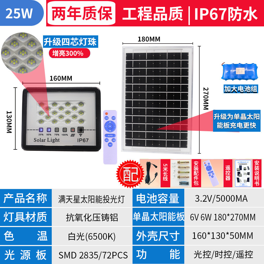 厂家批发惠民庭院照明路灯 款大功率超亮防水户外led太阳能投光灯