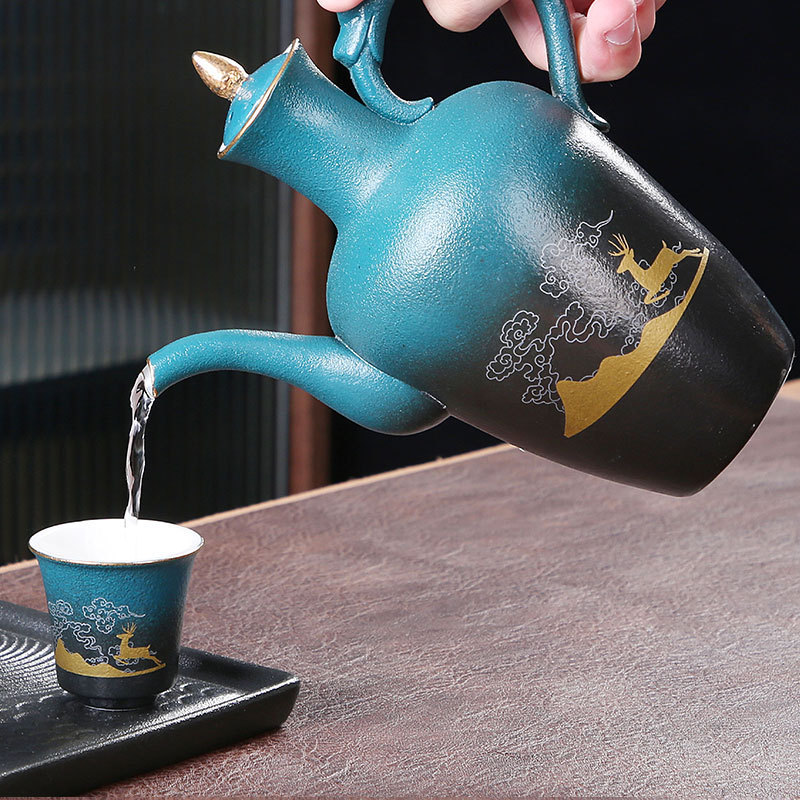 热销温酒器中式仿古酒具煮酒壶套装烫酒壶陶瓷家用酒杯酒器清酒黄