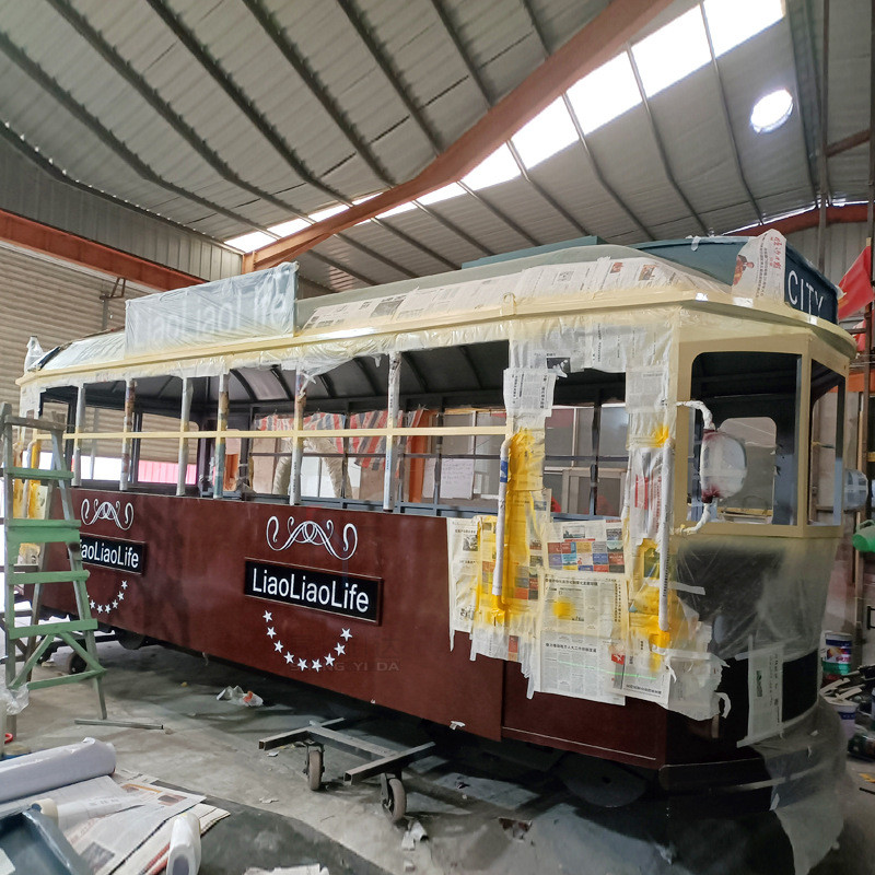 热销大型双层有轨列车餐车复古巴士电车夜市美食小吃一条街景区街