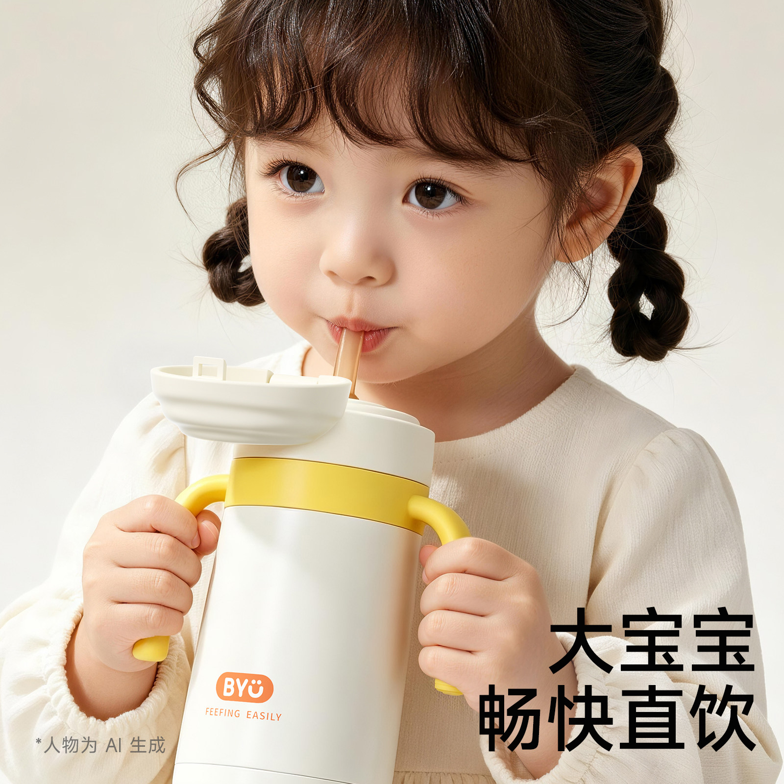 百优宝宝专用保温杯背带婴幼儿保温吸管杯带手柄保温杯2到3岁奶瓶