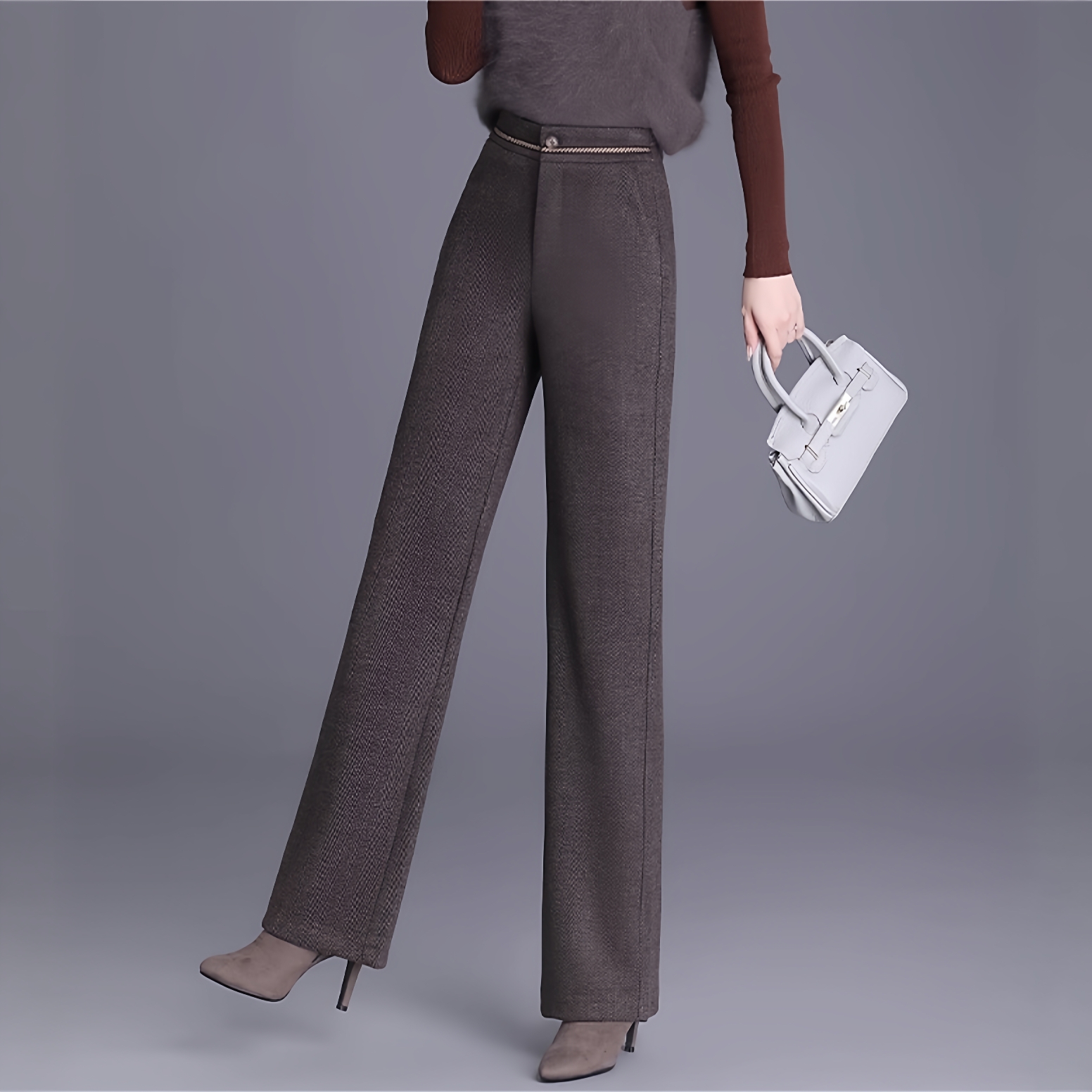 毛呢直筒裤女2025秋冬新款