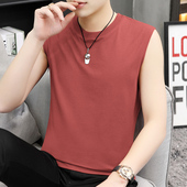 无袖 背心男士 纯棉夏季 t恤运动ins潮健身坎肩纯色套头宽肩男生外穿