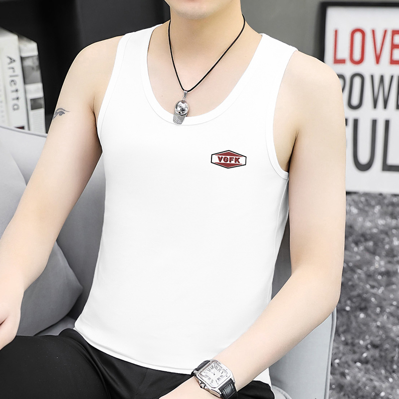 纯棉背心男士夏季潮流字母印花无袖t恤健身运动坎肩白色汗衫吊带