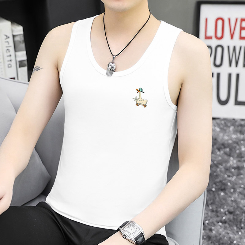 纯棉背心男潮夏季外穿健身运动坎肩汗衫潮流印花白色全棉无袖t恤