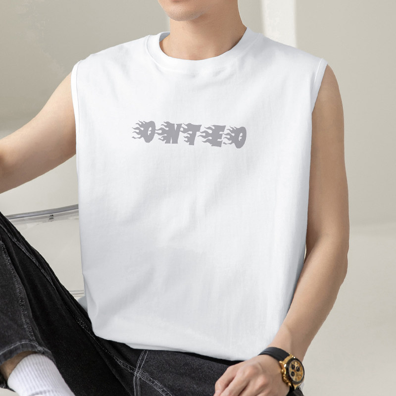 纯棉背心男士夏季薄款运动篮球健身坎肩字母印花汗衫白色无袖t恤