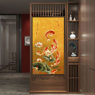 画手工錾刻画 铜雕画走廊家庭中式 复古装 饰画玄关挂画荷花九鱼