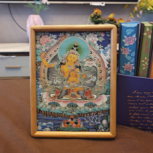 唐卡文殊菩萨神像挂画桌摆件小摆台铜雕板画装饰画手工錾刻