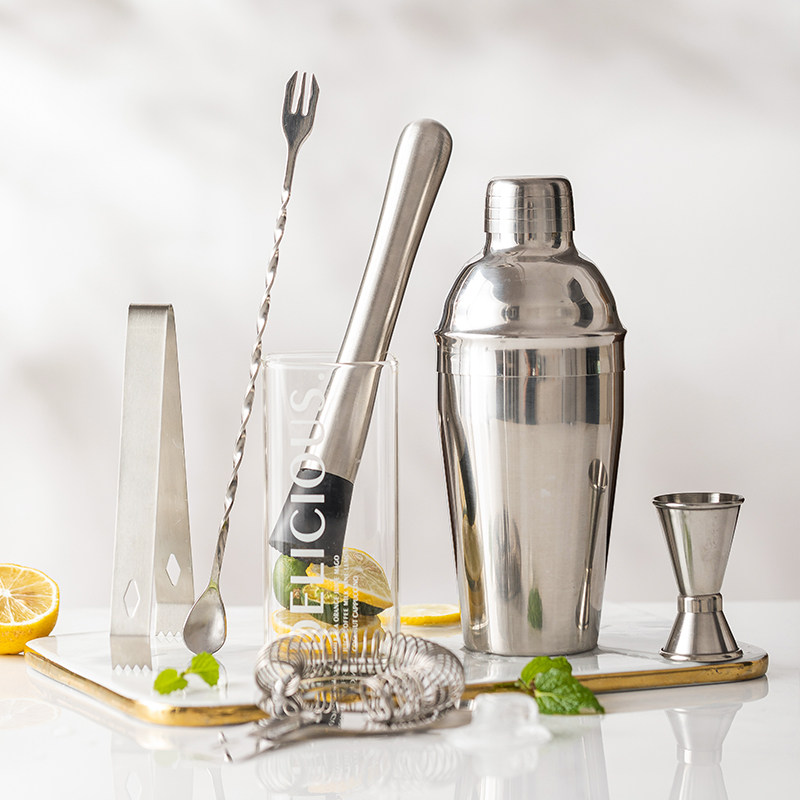摩登主妇不锈钢雪克杯手摇鸡尾酒调酒器套装捣汁棒暴打柠檬茶工具