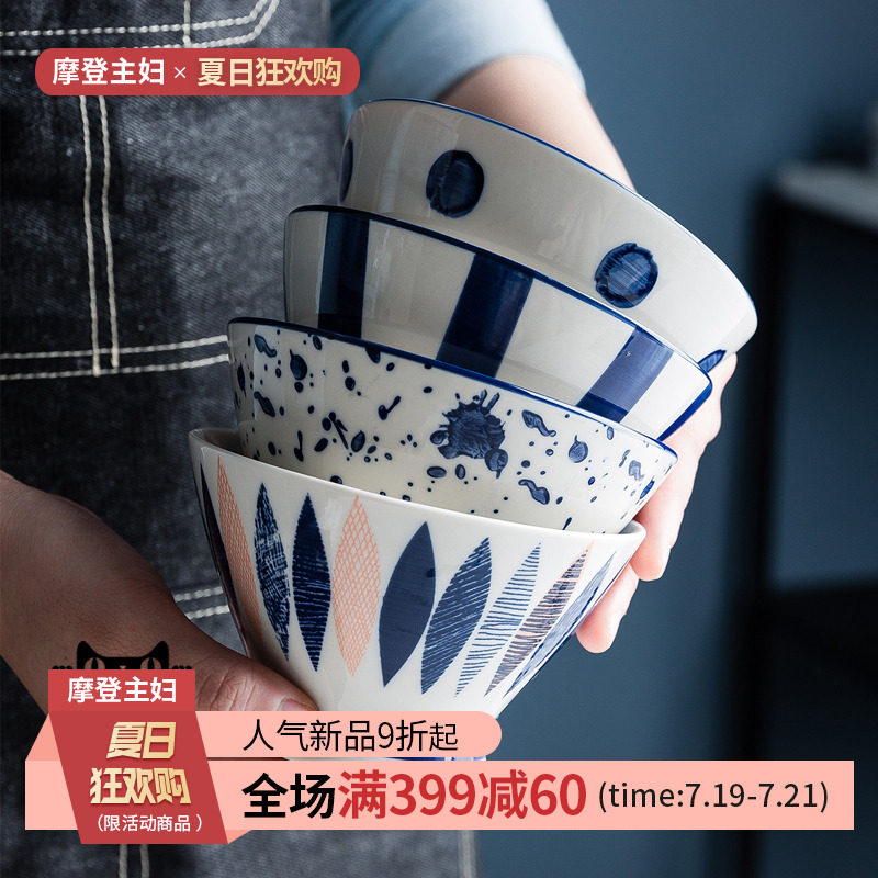 Modern housewife's original indigo single Japanese tableware bowl