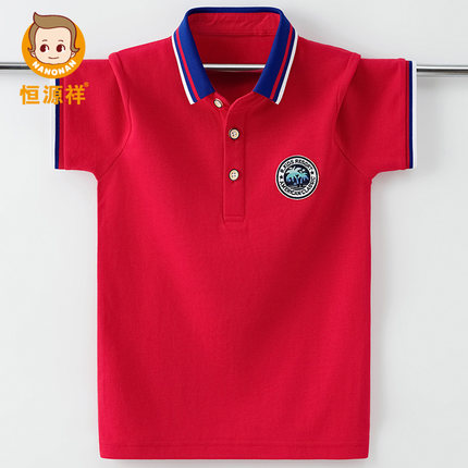 恒源祥童装红色短袖夏季POLO衫学生中大童装儿童打底衫上衣棉T恤