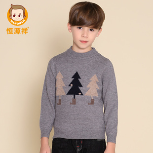 恒源祥秋冬男女同款100%羊毛衫中大童装针织打底圣诞毛衣女童线衣