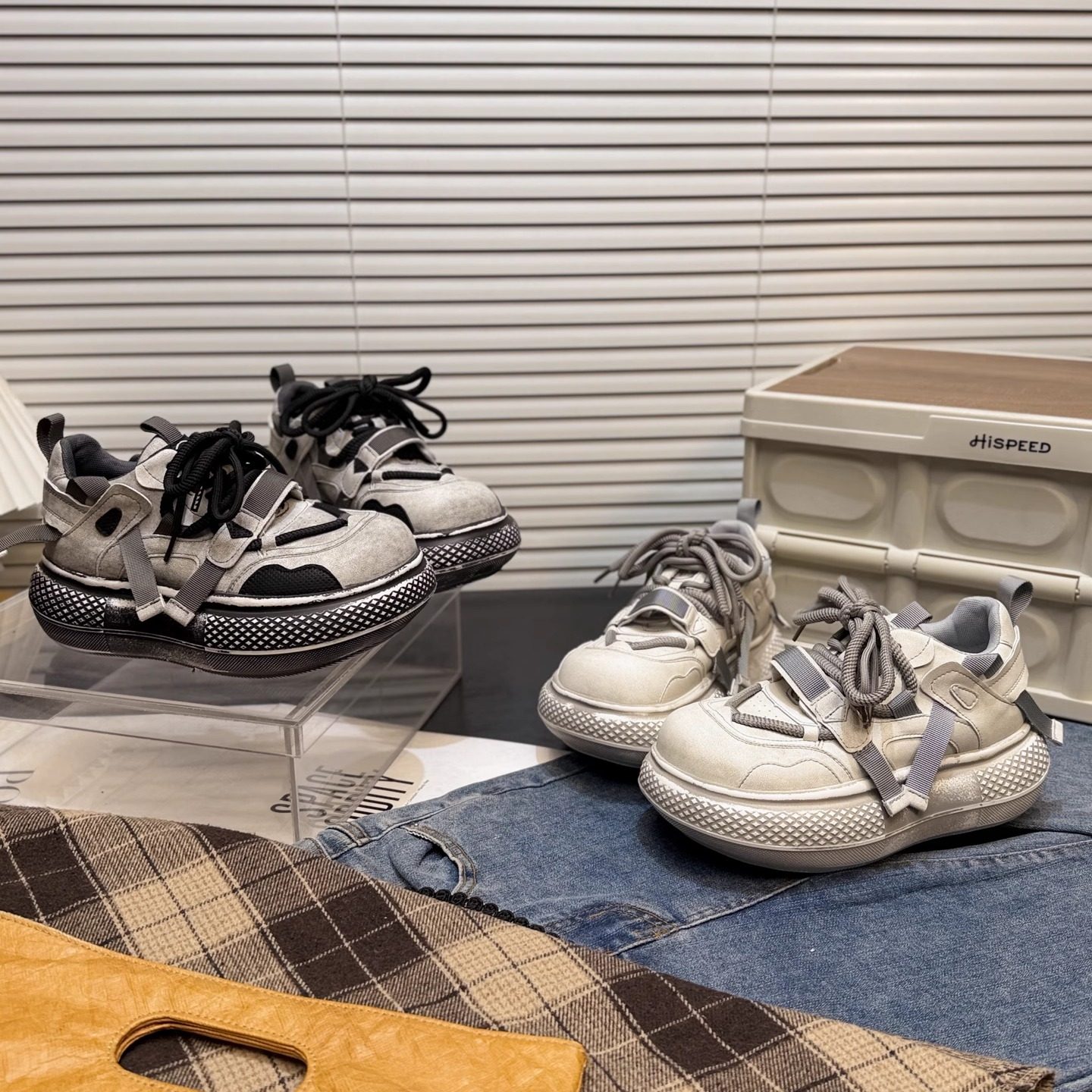 日本offcat真皮复古做旧面包鞋女2026款松糕厚底老爹鞋休闲运动鞋