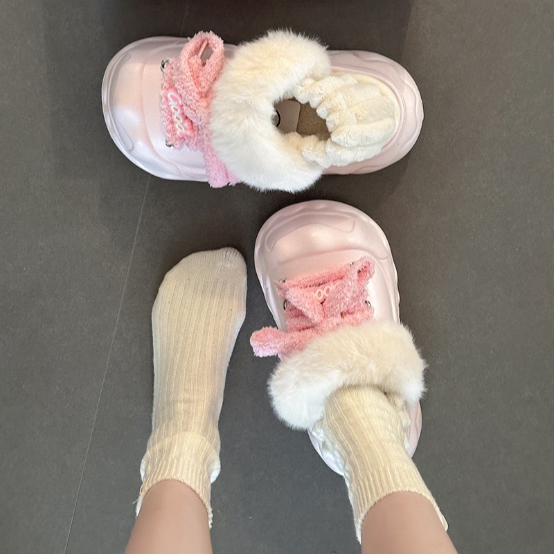 日本offcat可爱卡通云朵感松糕厚底毛毛棉鞋女2025冬季新款居家外