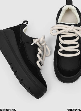 日本offcat2025新款黑色厚底休闲板鞋男女百搭系带增高舒适运动鞋