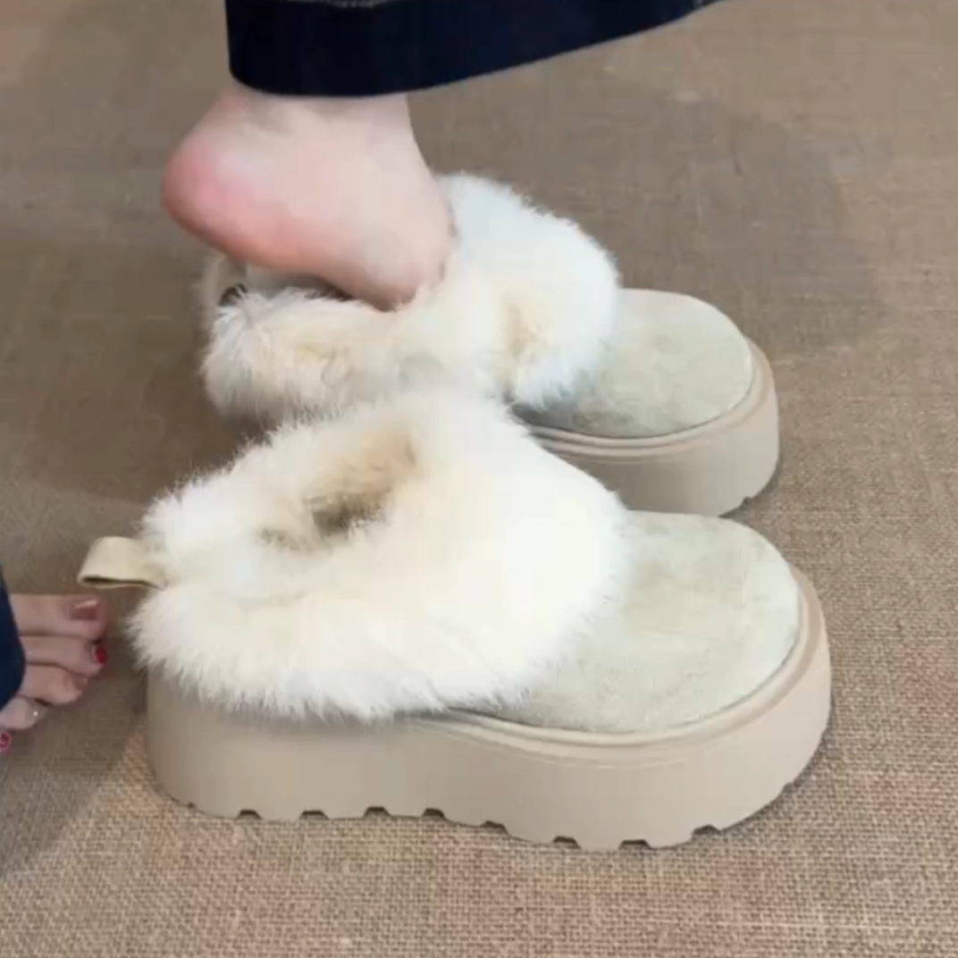 日本offcat小个子毛毛半包勃肯拖鞋女2025冬季厚底包头保暖棉鞋松