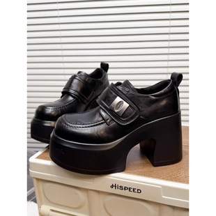 单鞋 魔术贴乐福鞋 潮 女2026款 日本offcat9cm真皮粗跟英伦风小皮鞋