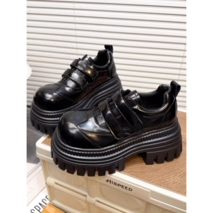 日本offcat8cm真皮厚底小个子增高魔术贴小皮鞋女圆头德比鞋单鞋