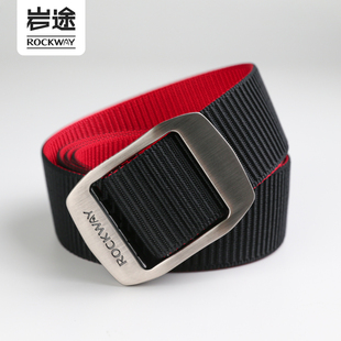 岩途帆布腰带男士双面裤带过年红色本命年青年休闲防过敏尼龙皮带