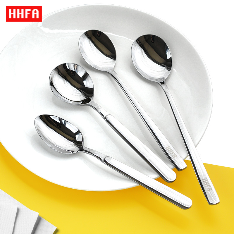HHFA实心316不锈钢勺子家用饭勺调羹粉面汤匙吃西瓜圆头勺餐具
