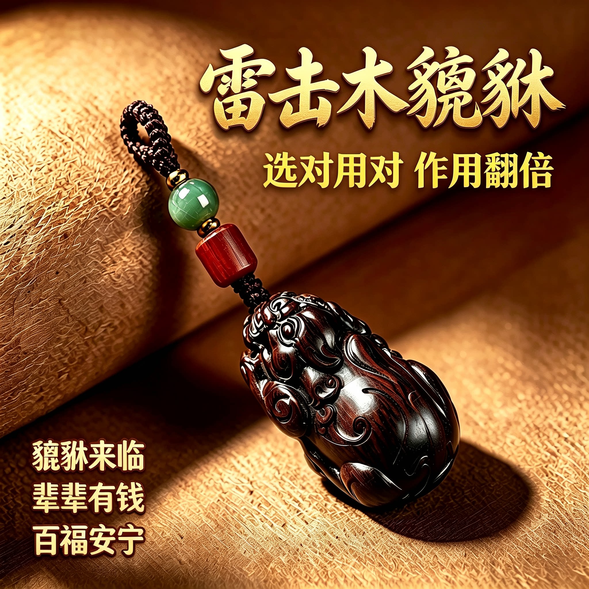 天然雷击木貔貅女士男士挂件钥匙扣财禄真枣木桃木项链官方旗舰店