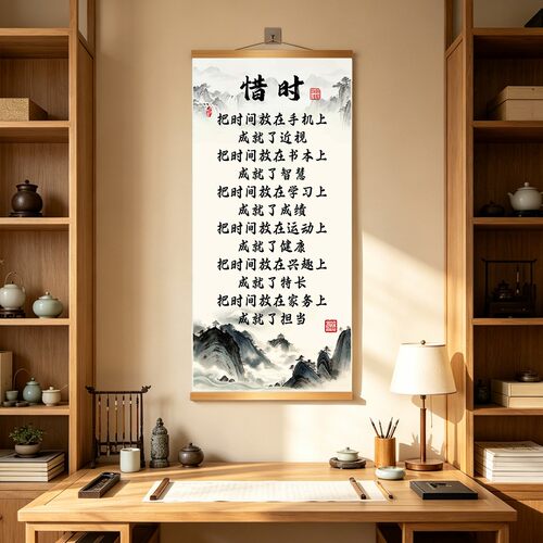 惜时挂画自律珍惜时间家训家规挂图从小立规矩书房卧室装饰挂画