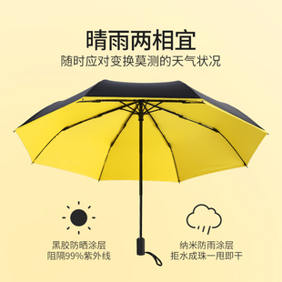 遮阳伞折叠全自动黑胶雨伞防晒防紫外线小黑太阳伞轻女简约小清新