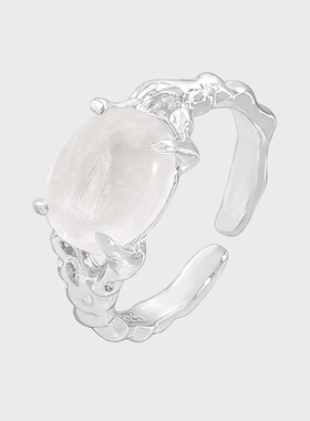 jz1779轻奢感个性原创设计天然水晶s925纯银褶皱纹理开口戒指