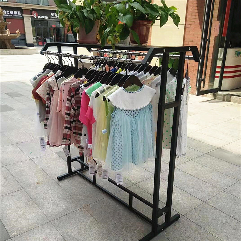 铁艺服装店展示架落地式双杠童装货架陈列架女装挂衣服架子中岛架