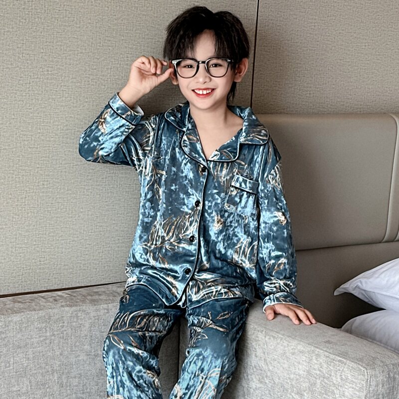 男童金丝绒家居服秋季睡衣男孩中家居服套装