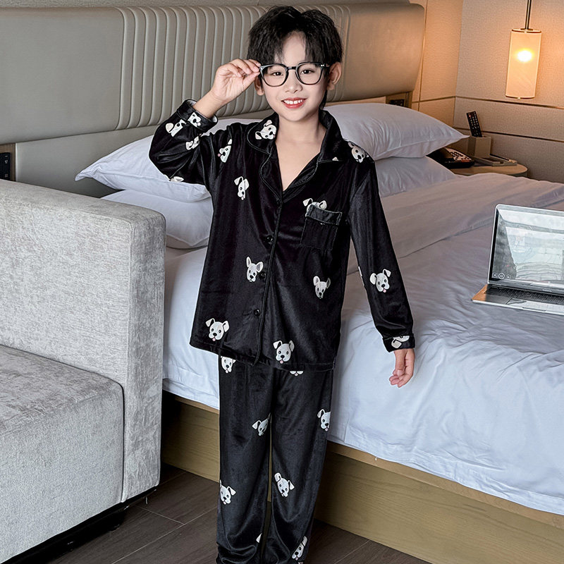 男童金丝绒家居服秋季睡衣男孩中家居服套装
