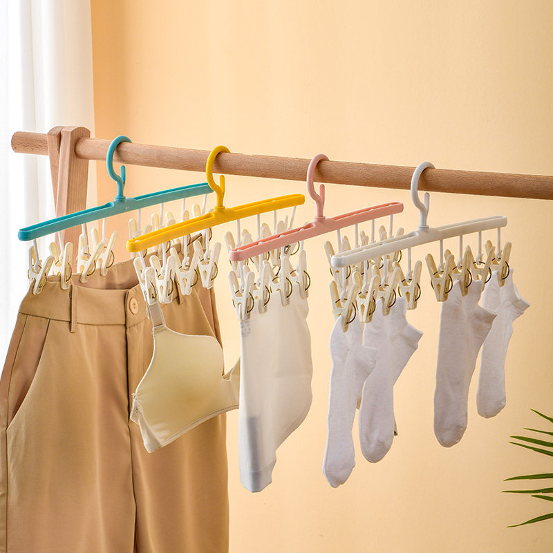 衣架家用晒袜子神器宿舍用学生衣服架子塑料多功能晾衣架多夹子