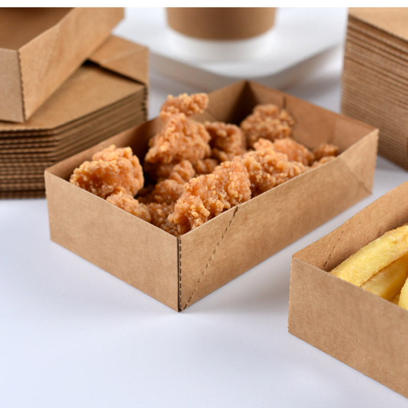 免折一次性牛皮纸署条盒炸鸡汉堡鸡米花托盘油炸食品打包包装盒子