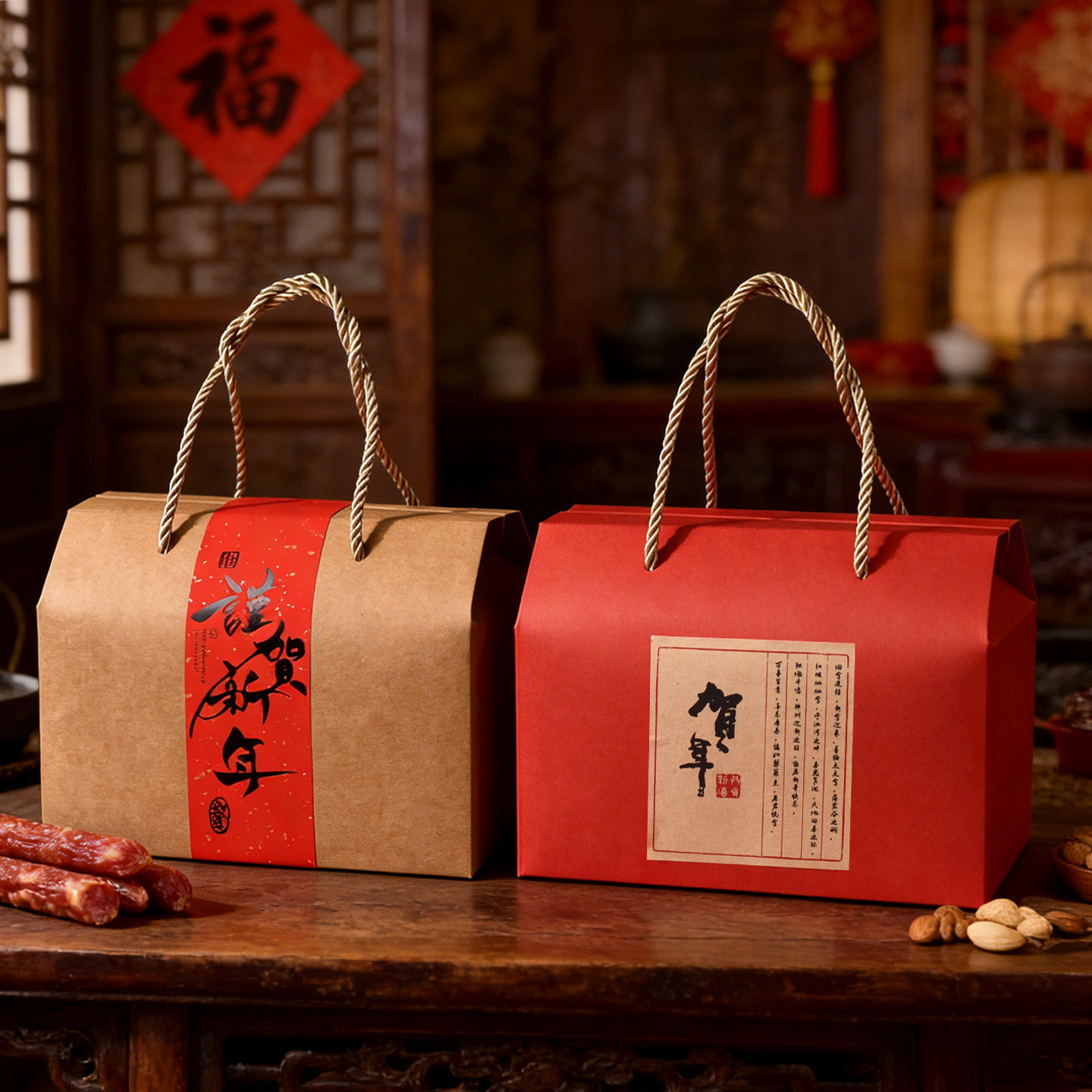 2026新年礼品包装盒腊肉1斤2斤装手工香肠干货糕点坚果中式纸盒子,包装,年货礼品包装,淘宝优惠券,粉丝福利购,淘宝优惠卷