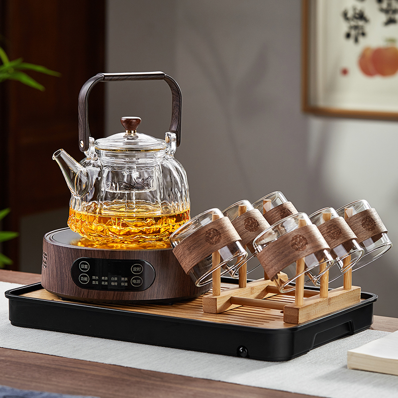 轻奢提梁壶茶具套装耐热玻璃煮茶壶电陶炉整套家用蒸煮一体煮茶器