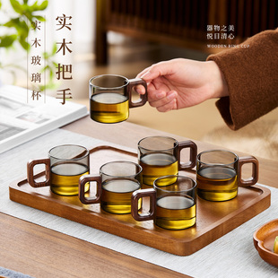 玻璃耐高温小杯子品茗杯带把手茶杯家用待客泡茶杯套装防烫主人杯