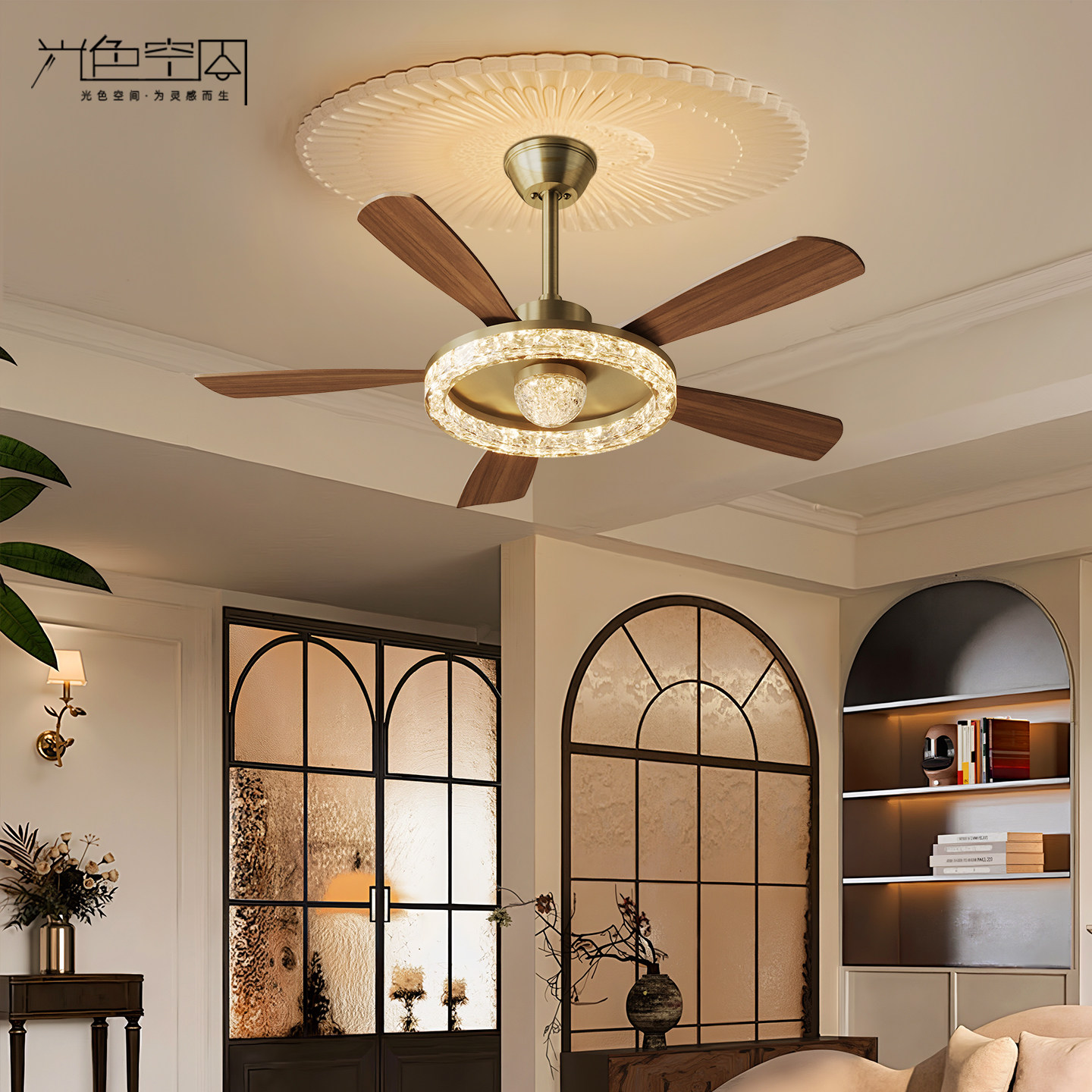 2026新款客厅实木电风扇灯包安装中古风轻奢高级感餐厅卧室吊扇灯