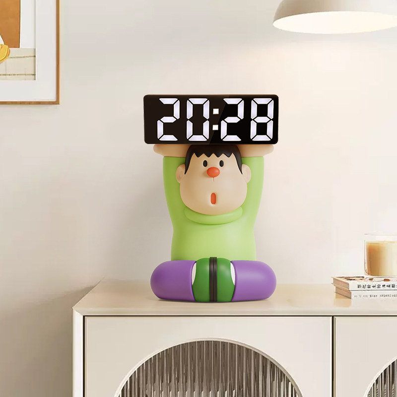 胖虎电子时钟摆台式客厅创意钟表摆放式座钟玄关电视柜装饰品摆件