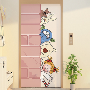 电梯门贴纸高级感ins风2025年入户门墙面装饰贴画卡通卧室门贴膜