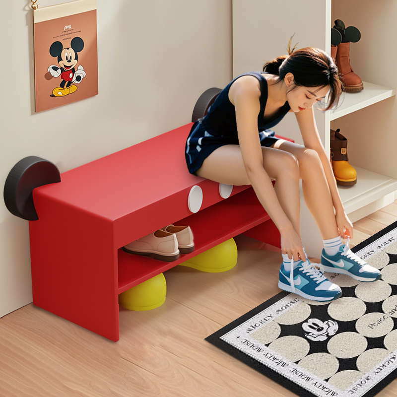 米奇鞋柜家用门口鞋架换鞋凳一体可爱创意穿鞋凳长凳卡通小凳子