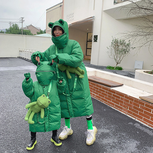 女童网红羽绒服亲子装母女外套儿童长款白鸭绒上衣一家三口装洋气