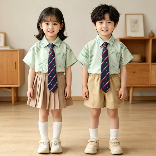 夏季儿童学院风演出衬衫裙子套装