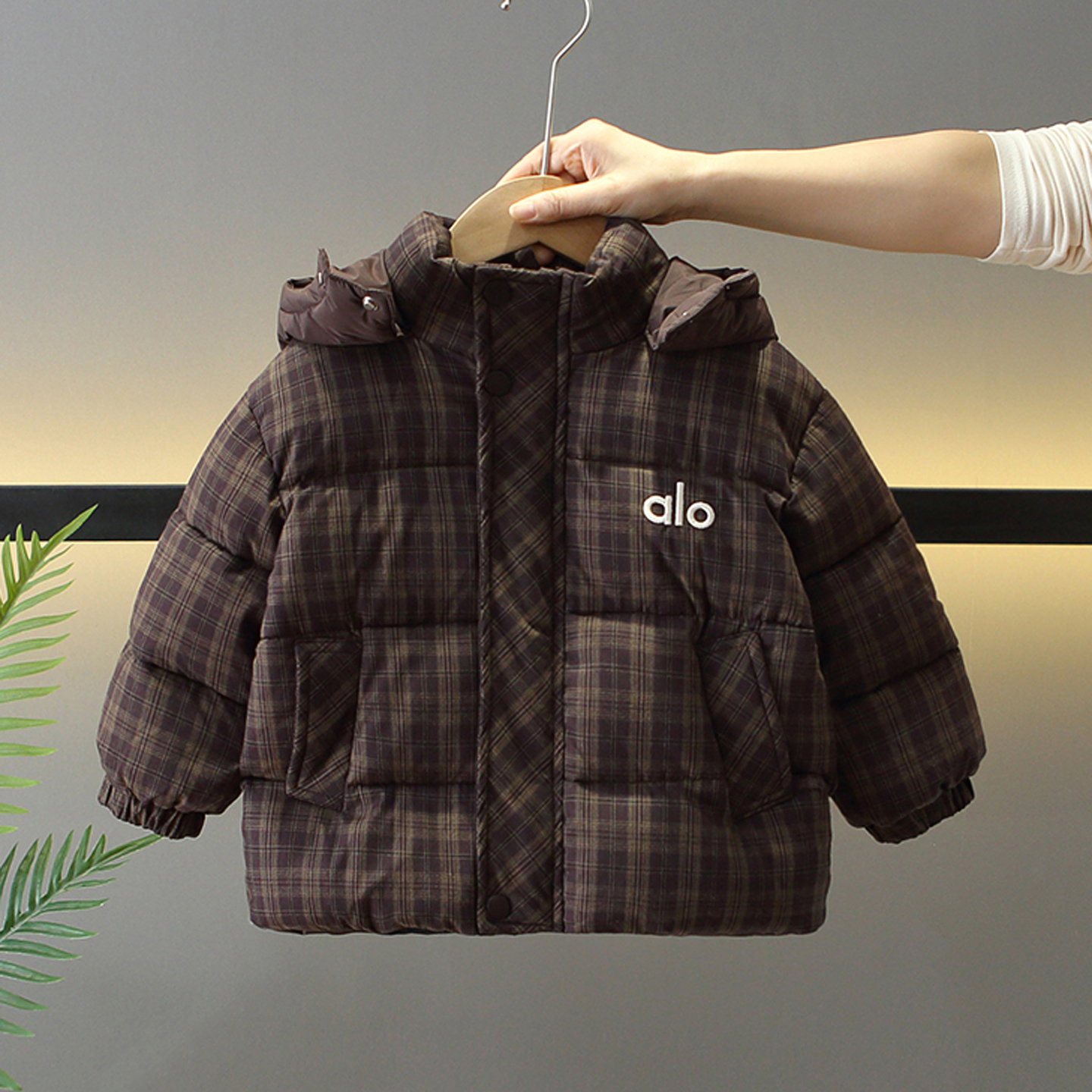 男童格子棉服2025新款加绒厚外套