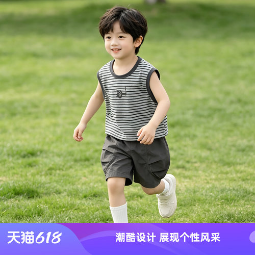 夏季潮酷男童背心短裤套装薄款