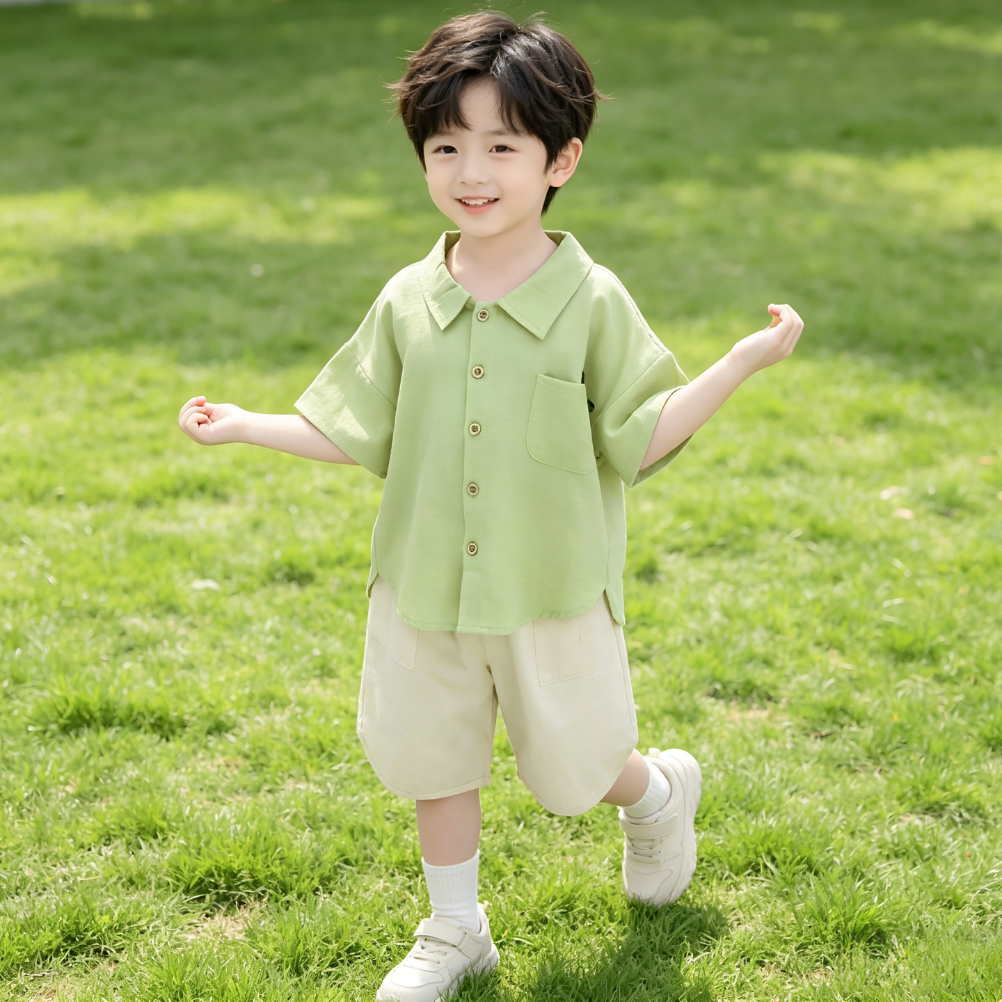 男童夏装儿童衬衫套装夏季2026新款宝宝棉麻短袖短裤两件套痞帅潮