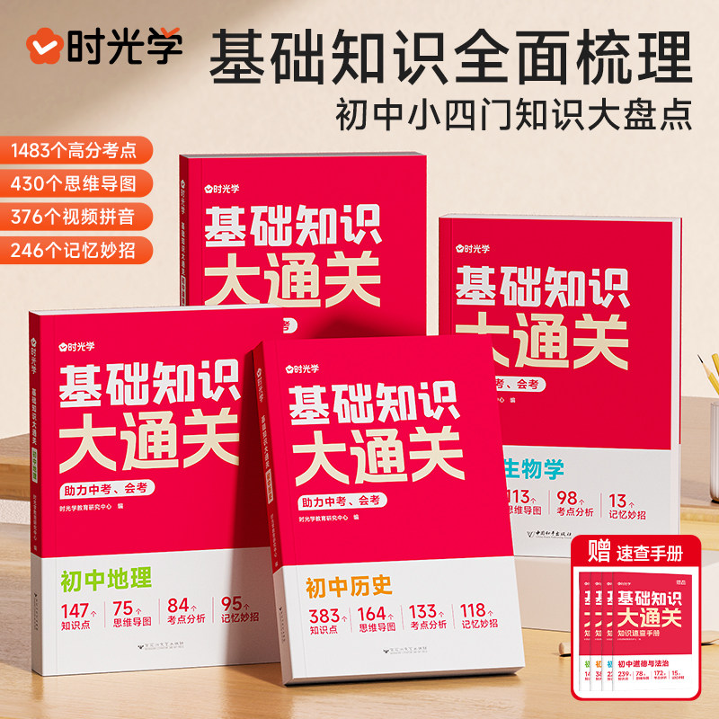 时光学基础知识大通关初中生物地理历史道德与法治中考会考小四门知识点汇总速查速记背记手册基础知识大全七八九年级备考复习资料图片