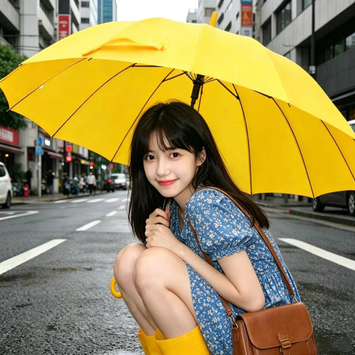 黄色长柄雨伞16骨抗风