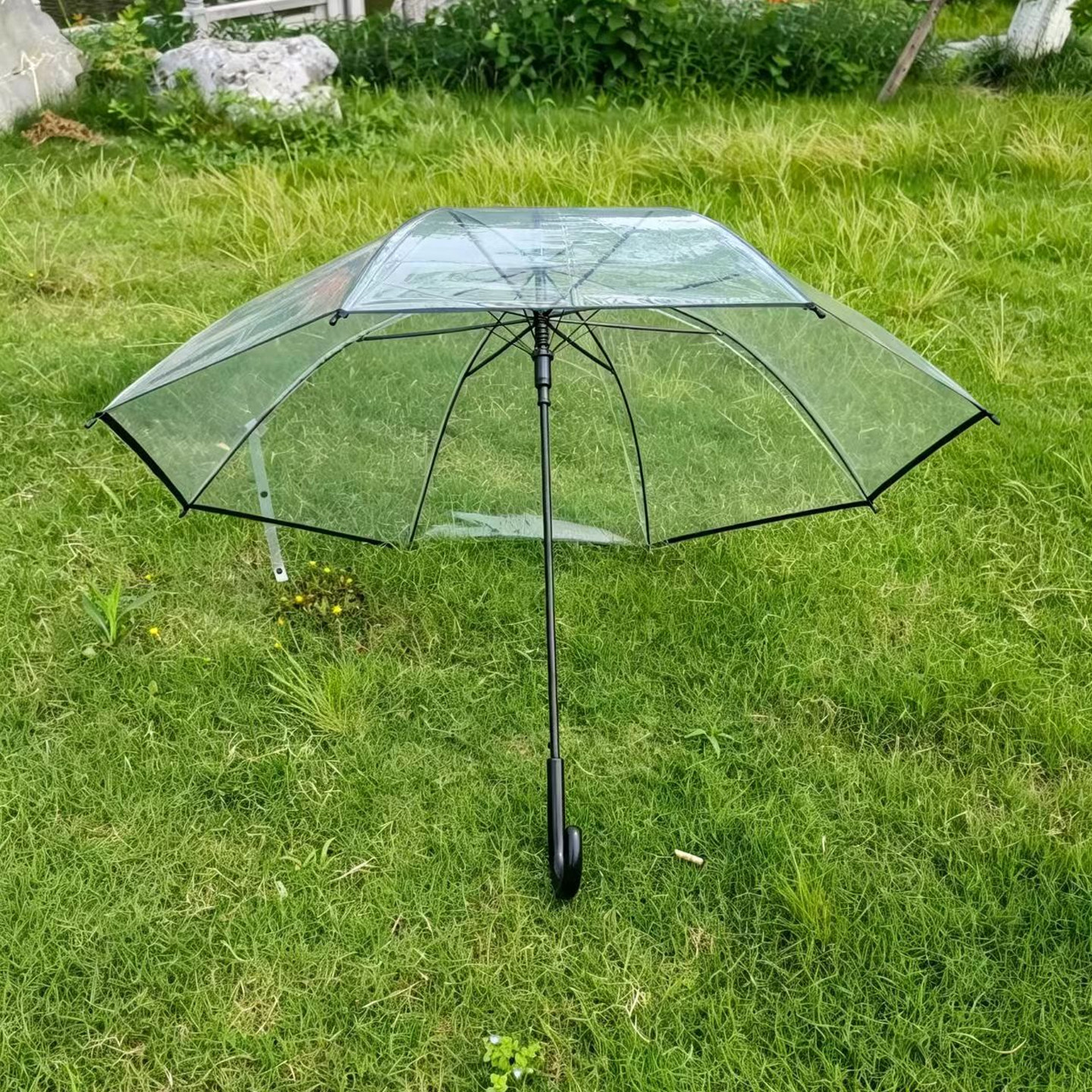 长柄透明雨伞防雨抗风